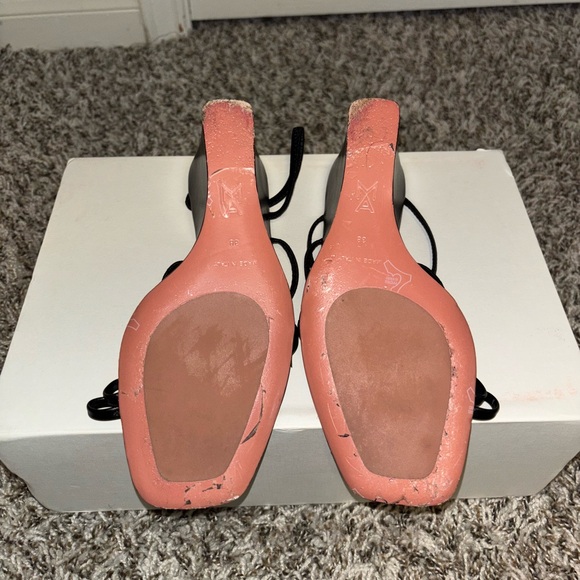 Amina Muaddi Black Stiletto Heels with Ankle Straps - Picture 7 of 8